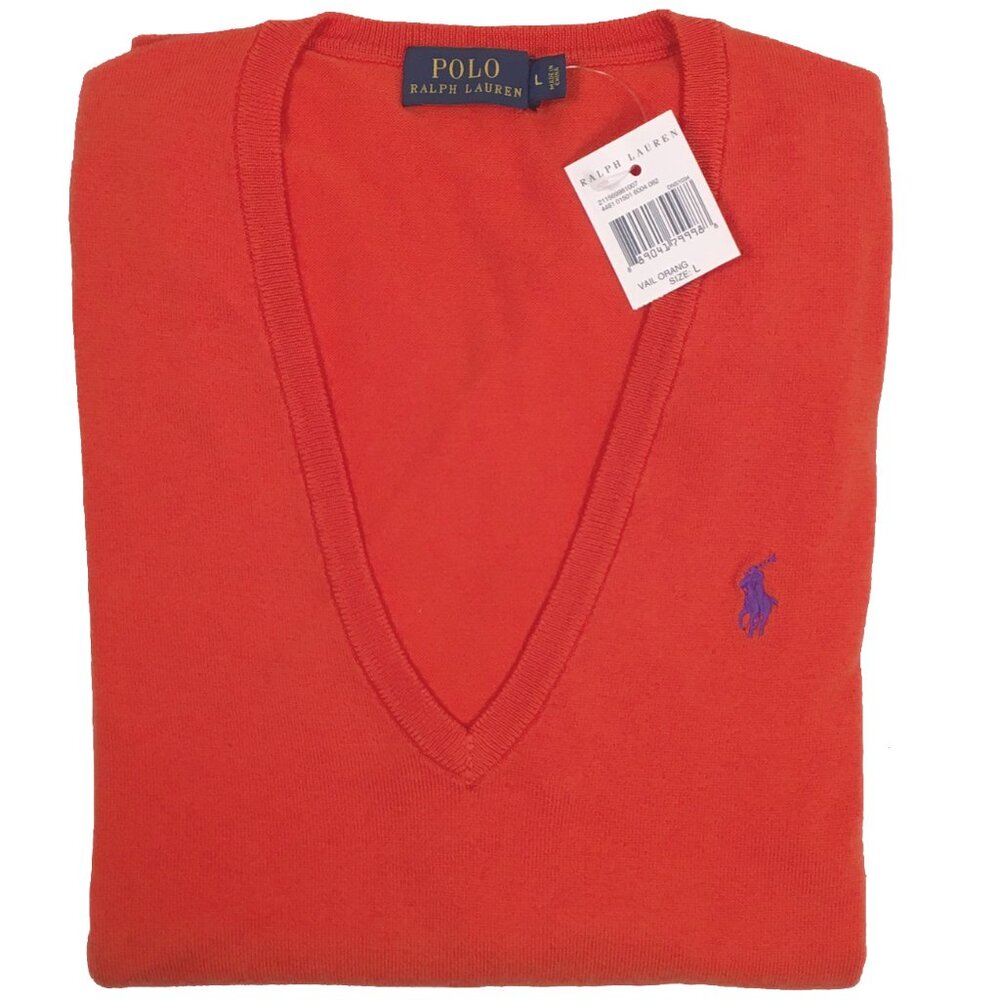 NEW Polo Ralph Lauren Womens Sweater XS L XL Orange Purple Polo Player V Neck